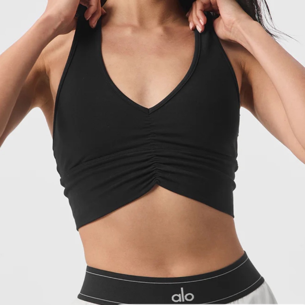 ALO Yoga Black Ruched Crop Top